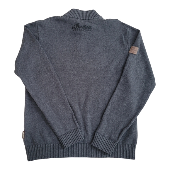 Indian Motorcycle 1/4 Zip Pullover 100% Cotton Sweater Size M Gray Embroidered - Picture 2 of 12